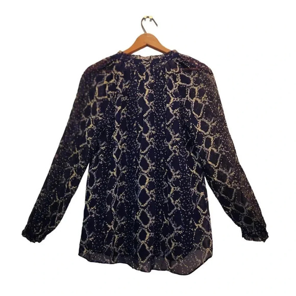 Diane Von Furstenberg Blouse Top Womens Size 0 Navy Blue Leysa Silk Long Sleeve - Picture 2 of 12